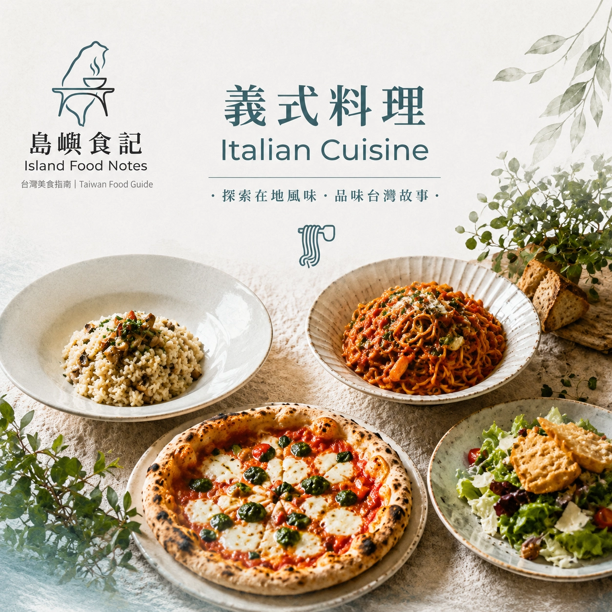 義式料理,島嶼餐桌,展現經典瑪格麗特披薩、香濃義大利麵與松露燉飯等義式家常菜。