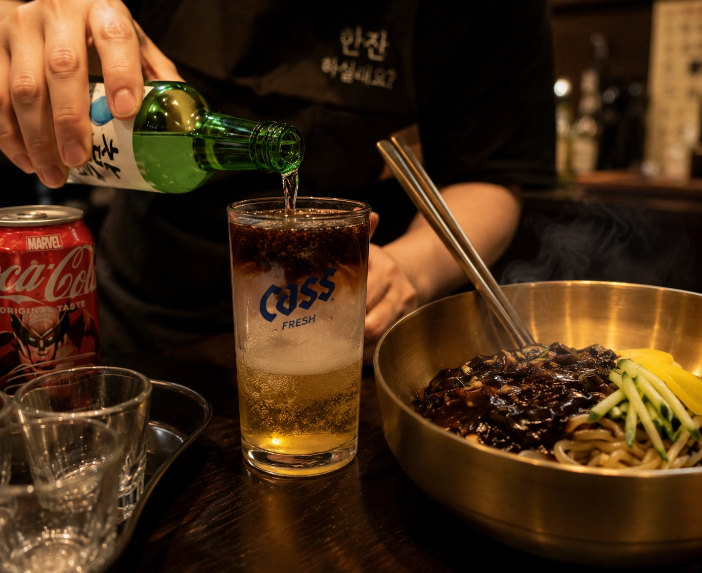 中山區宮庭聚桌邊燒啤秀與純黑豆醬韓式炸醬麵