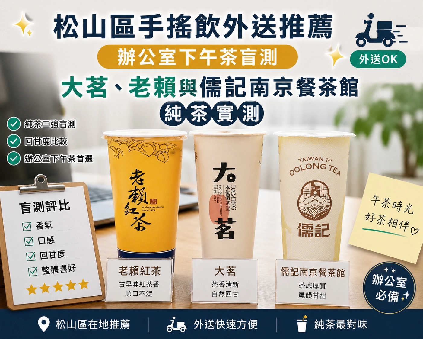 山區手搖飲外送推薦，辦公室下午茶盲測大茗、老賴與儒記南京餐茶館純茶實測